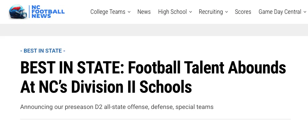 NC Football News Best in State article