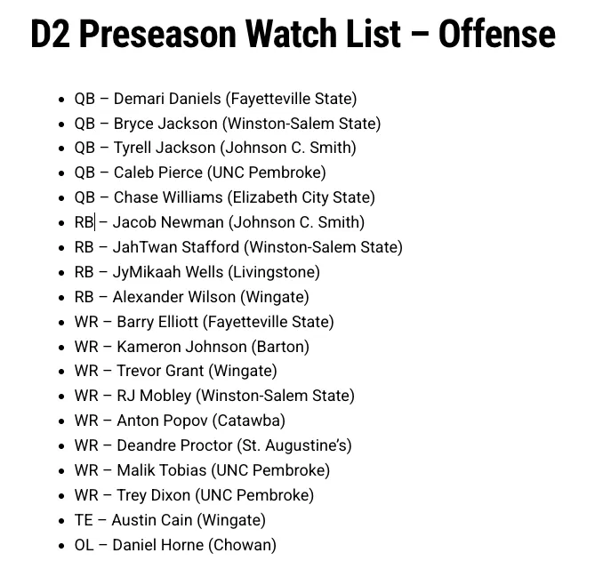 D2 Preseason Watch List, Offense